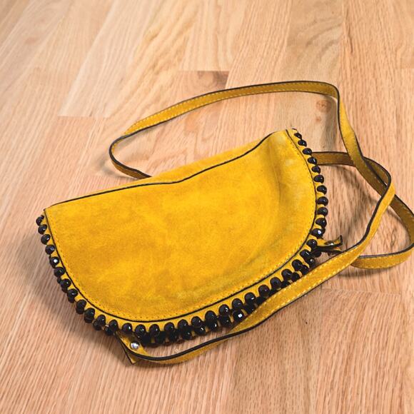 ZARA Gold and Black women's embelished suede crossbody purse - Picture 2 of 8